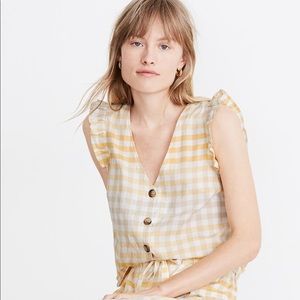 Ruffle Button-Front Tank in Ombré Gingham